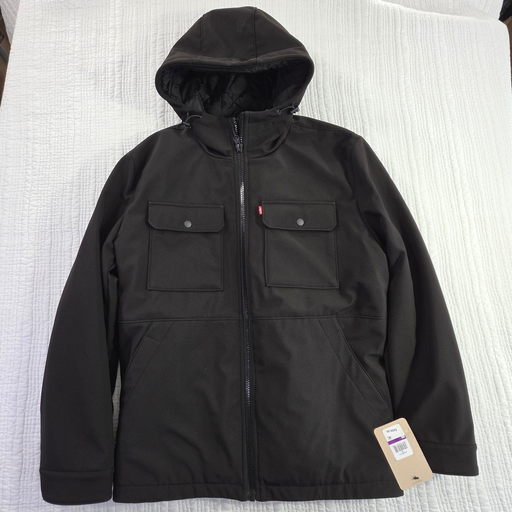 Levis Mens Hooded Softshell Quilted Puffer Jacket Black XXL LM5RP074 NWT $200
